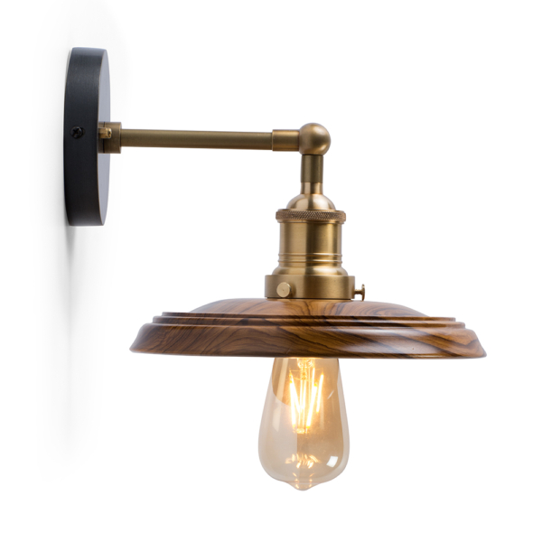 Buy wall lights online - Lap and Dado Orai wall light with teak wood shade and brass finish holder