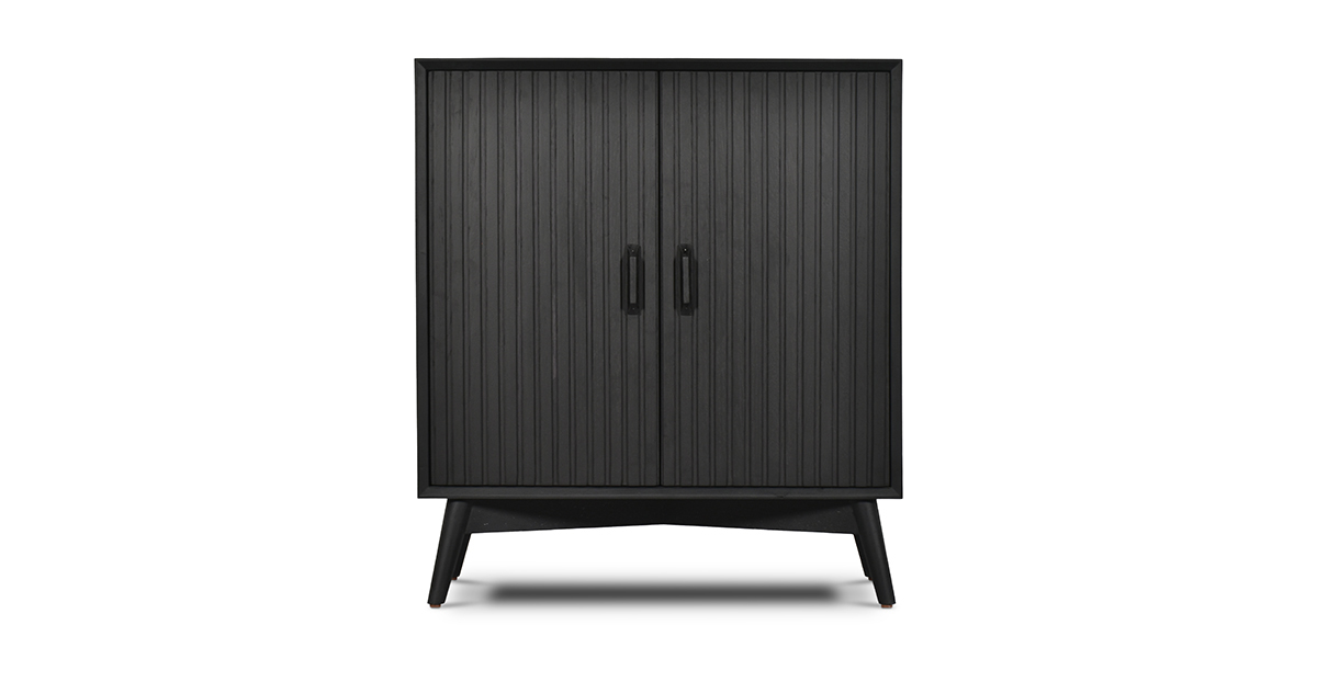 Wells Fluted Bar Cabinet - Black - Lap & Dado